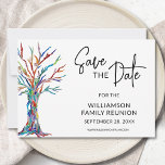 Family Reunion Save The Date<br><div class="desc">Ask your family to save the date for your Family Reunion with this stylish and colourful announcement card.
It features a family tree in the colours of the rainbow.
Easily customisable.
Original Mosaic & Watercolor © Michele Davies.</div>