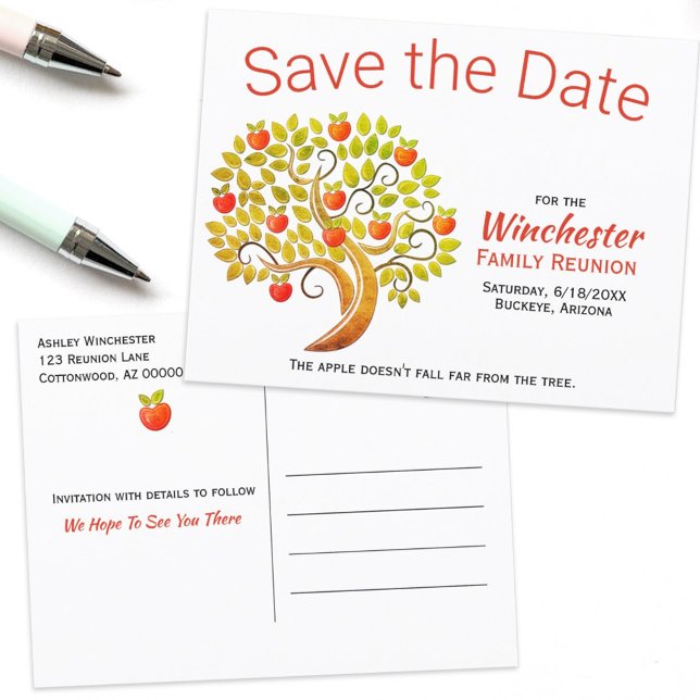 Family Reunion Save The Date Apple Tree  Announcem Announcement Postcard (Creator Uploaded)