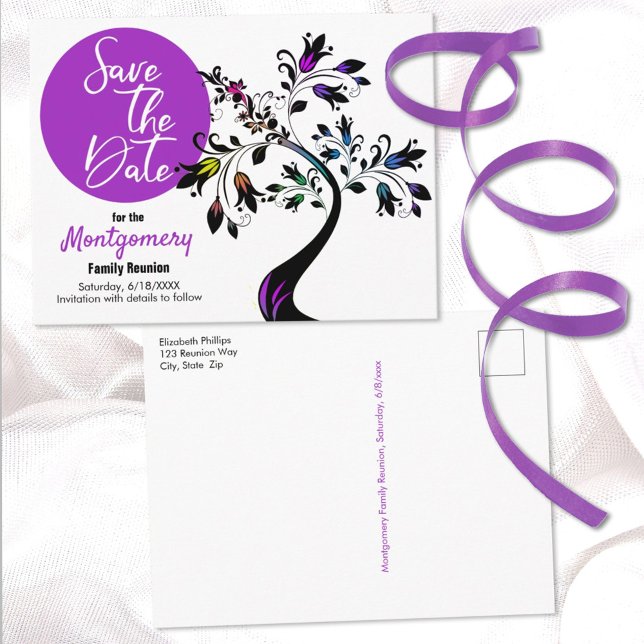 Family Reunion Save The Date Art Tree Custom Announcement Postcard (Creator Uploaded)