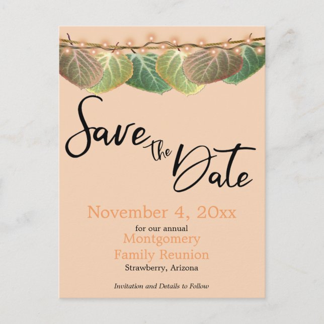 Family Reunion Save The Date Aspen Tree Leaves Announcement Postcard (Front)