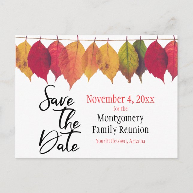 Family Reunion Save The Date Autumn Colour Leaves Announcement Postcard (Front)