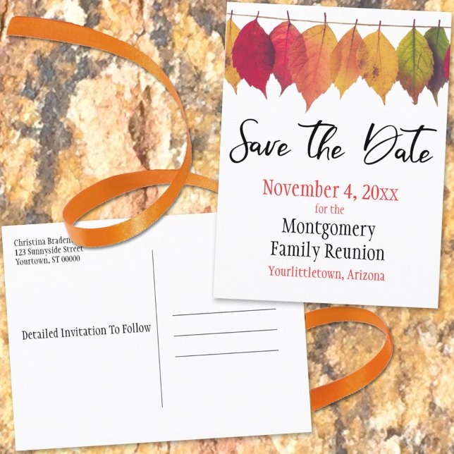Family Reunion Save The Date Autumn Tree Leaves Announcement Postcard (Creator Uploaded)