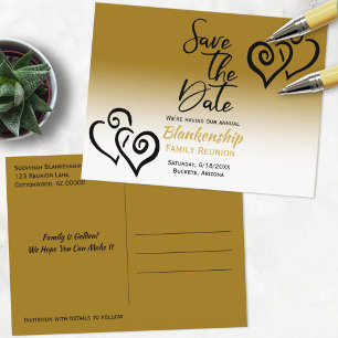 Family Reunion Save The Date Black Linked Hearts Announcement Postcard