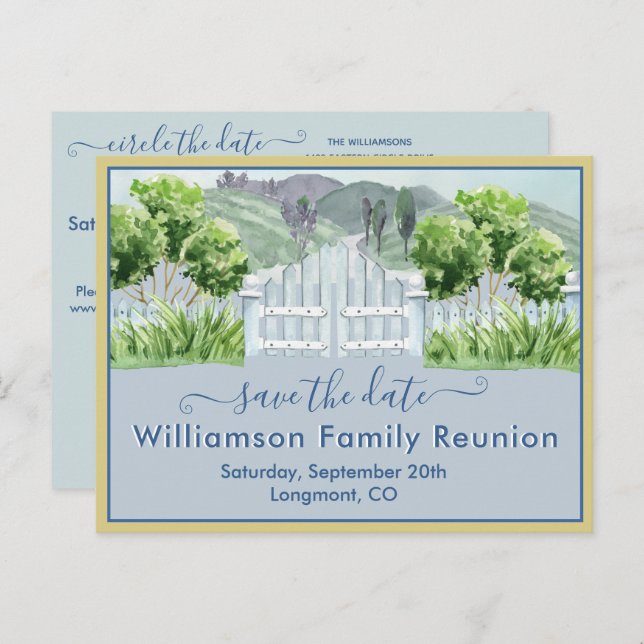 Family Reunion Save the Date Countryside QR Code  Announcement Postcard (Front/Back)