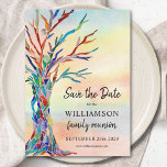 Family Reunion Save The Date Family Tree<br><div class="desc">Ask your family to Save the Date for their Family Reunion with this unique card.
It features a colorful family tree on a watercolor background.
Easily customizable with your details.
Original Mosaic and Watercolor © Michele Davies.</div>