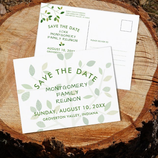 Family Reunion Save The Date Green Tree Announcement Postcard (Creator Uploaded)