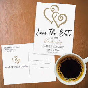 Family Reunion Save The Date Khaki Linked Hearts Announcement Postcard