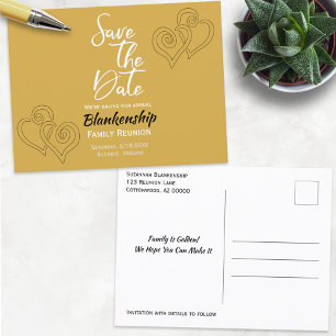Family Reunion Save The Date Linked Golden Hearts Announcement Postcard
