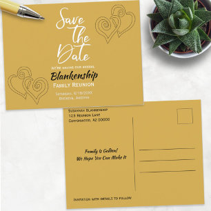 Family Reunion Save The Date Linked Golden Hearts Announcement Postcard