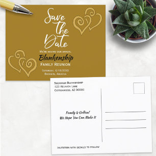 Family Reunion Save The Date Linked Golden Hearts Announcement Postcard