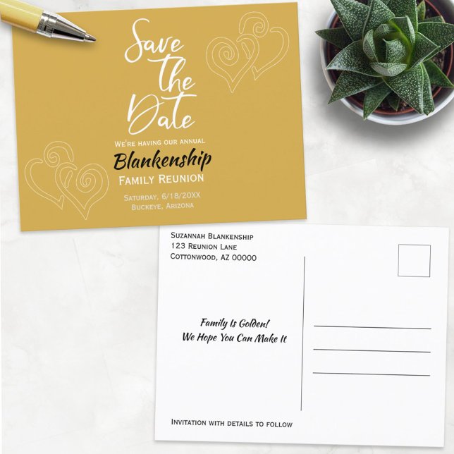 Family Reunion Save The Date Linked White Hearts Announcement Postcard (Creator Uploaded)