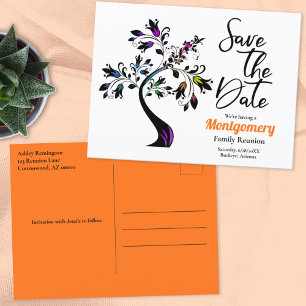Family Reunion Save The Date Modern Colourful Tree Announcement Postcard