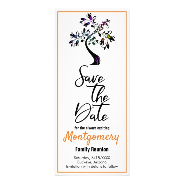 Family Reunion Save The Date Modern Colourful Tree Rack Card (Front)