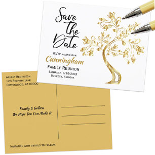 Family Reunion Save The Date Modern Gold Tree Announcement Postcard