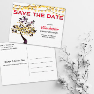 Family Reunion Save The Date Yellow Lights Tree Announcement Postcard