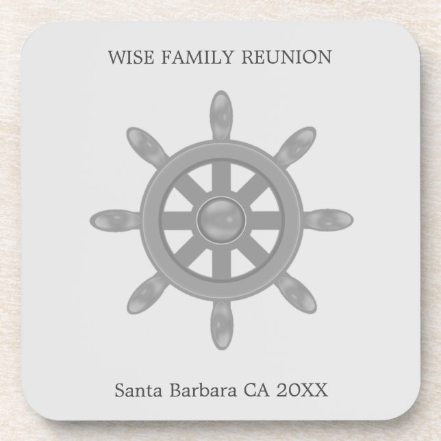 Family Reunion & Silver Ship Wheel on Light Grey Coaster (Front)