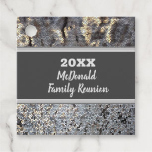 Family Reunion Small Grey Black Tile Mosaic Favour Tags