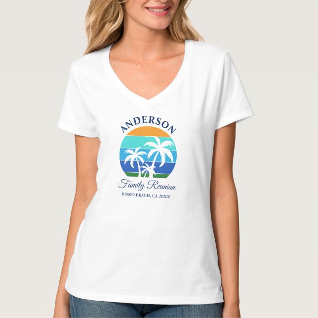 Family Reunion Summer Beach Palm Trees V T-Shirt (Front)