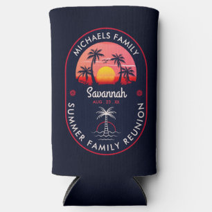 Family Reunion Summer Sunset Beach Palm Tree Seltzer Can Cooler