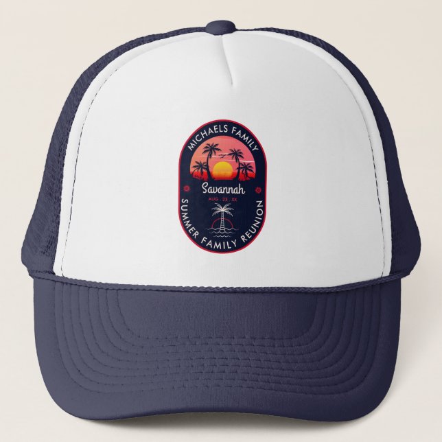 Family Reunion Summer Sunset Beach Palm Tree Trucker Hat (Front)