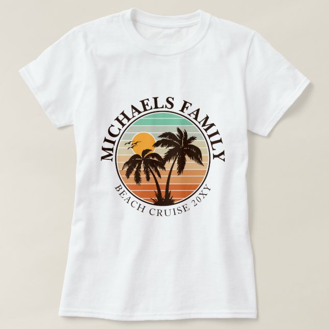 Family Reunion Summer Sunset Beach Palm Trees 60s T-Shirt (Design Front)