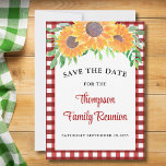 Family Reunion Sunflower Save The Date<br><div class="desc">Are you planning a family reunion?
Let your family know the reunion date with these charming Save The Date cards. 
They are decorated with watercolor sunflowers and foliage on a red check background.
Easily customisable.
Original Watercolor © Michele Davies.</div>