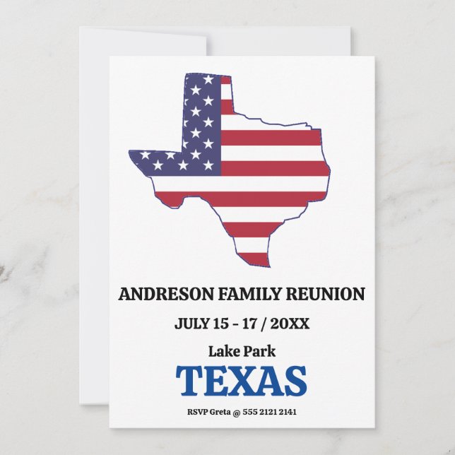 Family Reunion 🎉 Texas State Map USA Flag Invitation (Front)