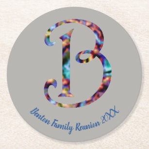 Family Reunion Tie-Dye Style Letter B Monogram Round Paper Coaster