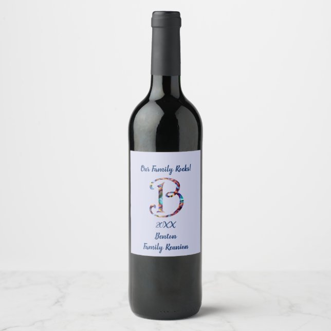 Family Reunion Tie-dye Style Letter B Monogram Wine Label (Front)