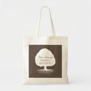 Family reunion tote bags with ancestry tree symbol