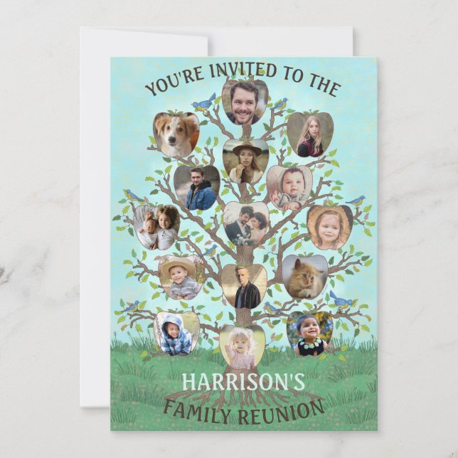 Family Reunion Tree 15 Photo Collage Custom Party Invitation (Front)
