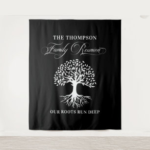 Family reunion tree backdrop banner black tapestry