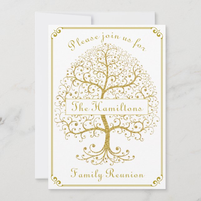 Family Reunion Tree Elegant Luxury Modern Gold Invitation (Front)