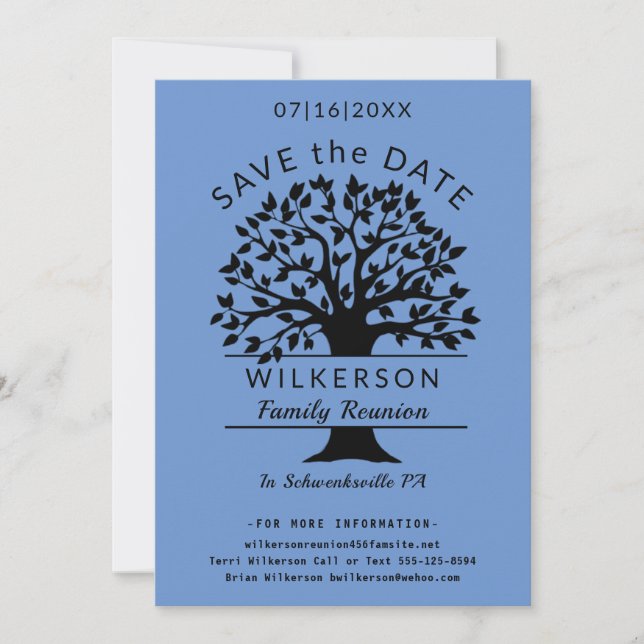 Family Reunion Tree French Blue Save The Date Card (Front)