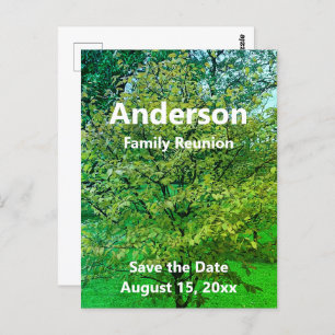 Family Reunion (Tree) Green & White Save the Date Postcard