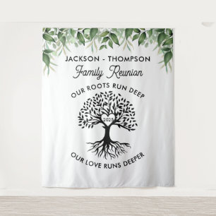 Family reunion tree greenery backdrop banner tapestry