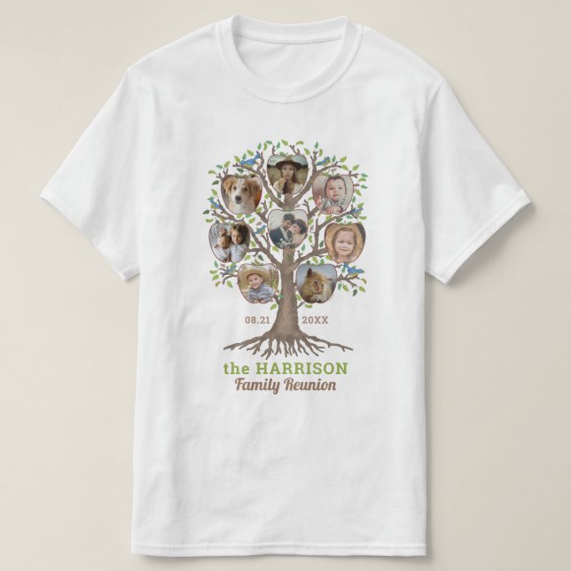 Family Reunion Tree Photo Collage Personalised Lt T-Shirt (Design Front)