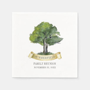 Family Reunion Tree Ribbon Watercolor Typography Napkin