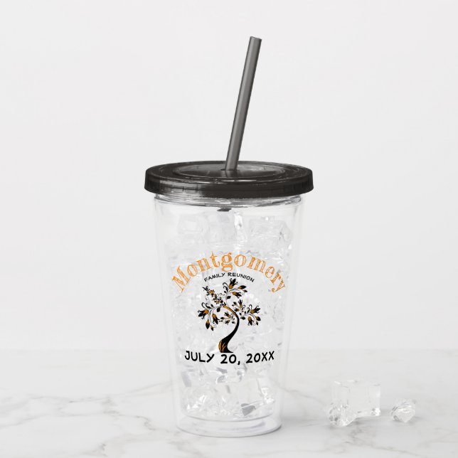 Family Reunion Trendy Orange Black Tree Artwork Acrylic Tumbler (Back Ice)