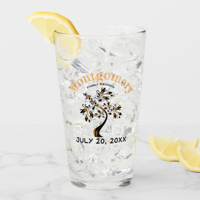Family Reunion Trendy Orange Black Tree Artwork Glass (Front Ice)