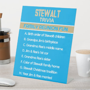 Family Reunion Trivia! Fun Custom  Pedestal Sign