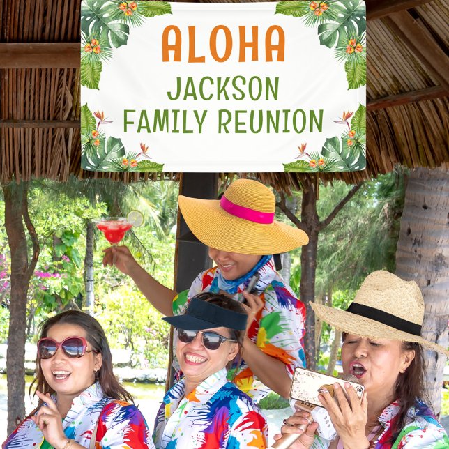 Family Reunion Tropical Palm Luau Watercolor Banner (Creator Uploaded)