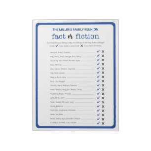 Family Reunion True or False Trivia Game Notepad