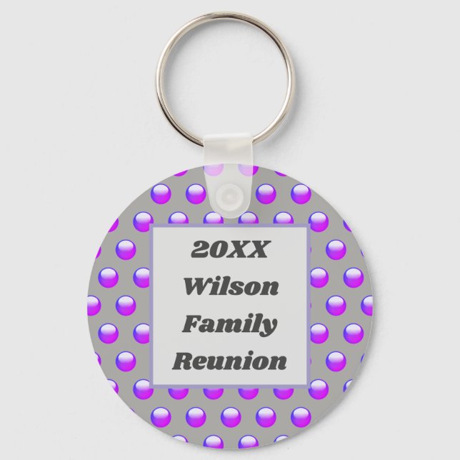 Family Reunion Vibrant Purple Polka Dot Keepsake Key Ring (Front)