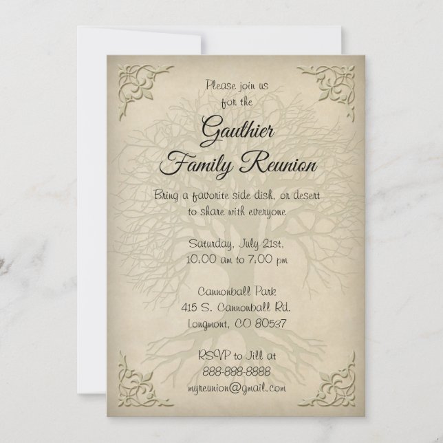Family Reunion Vintage Tree Invitation (Front)