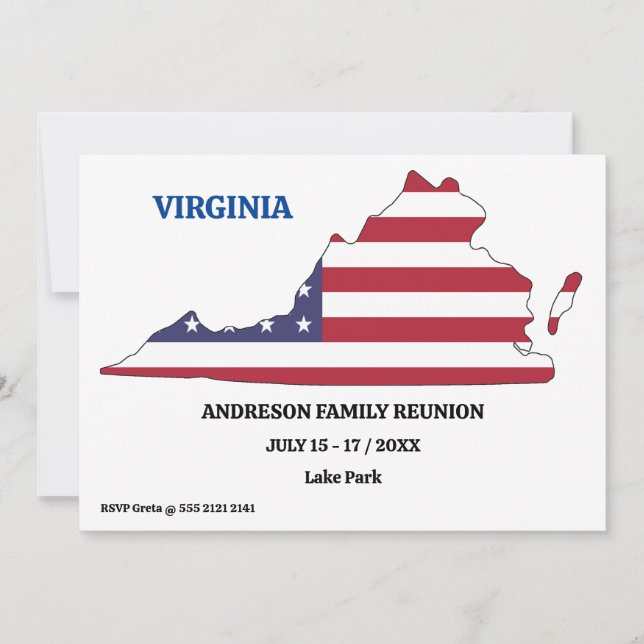 Family Reunion 🎉 VIRGINIA State Map USA Flag  Invitation (Front)