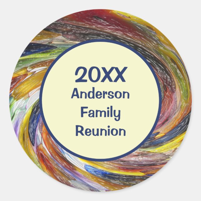 Family Reunion Vivid Tie Dye Swirl Abstract Event Classic Round Sticker (Front)
