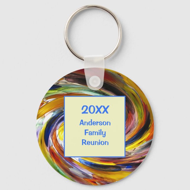 Family Reunion Vivid Tie Dye Swirl Abstract Event Key Ring (Front)