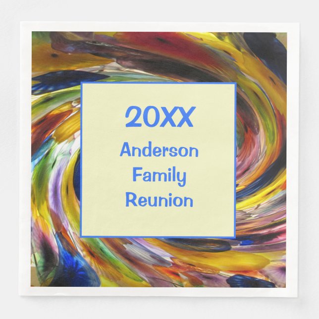 Family Reunion Vivid Tie Dye Swirl Abstract Event Napkin (Front)