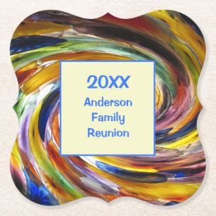 Family Reunion Vivid Tie Dye Swirl Abstract Event Paper Coaster